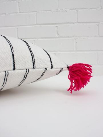 Handmade Throw Pillow with Tassels & Lines | Black + White