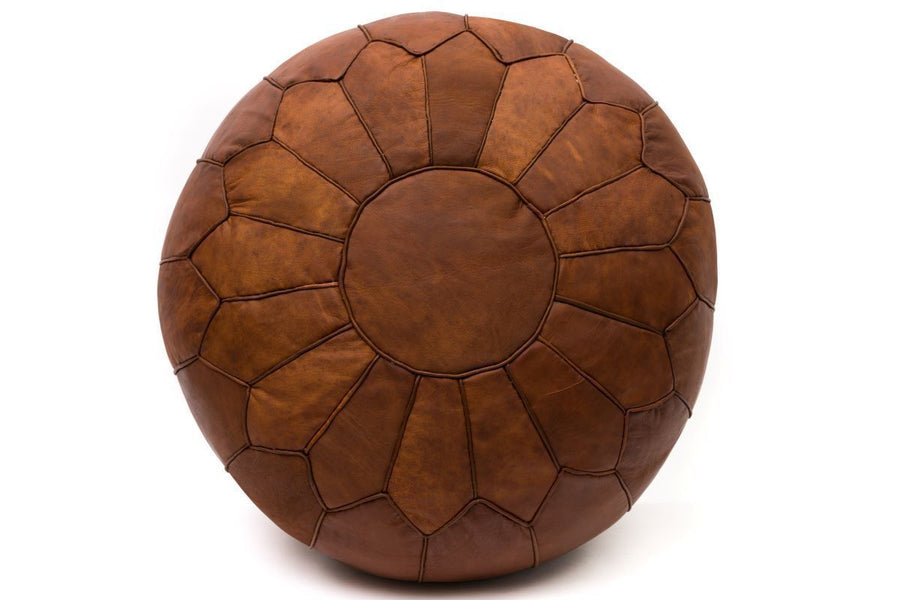 boholand™ Vintage Brown Leather Pouf - boholandesing