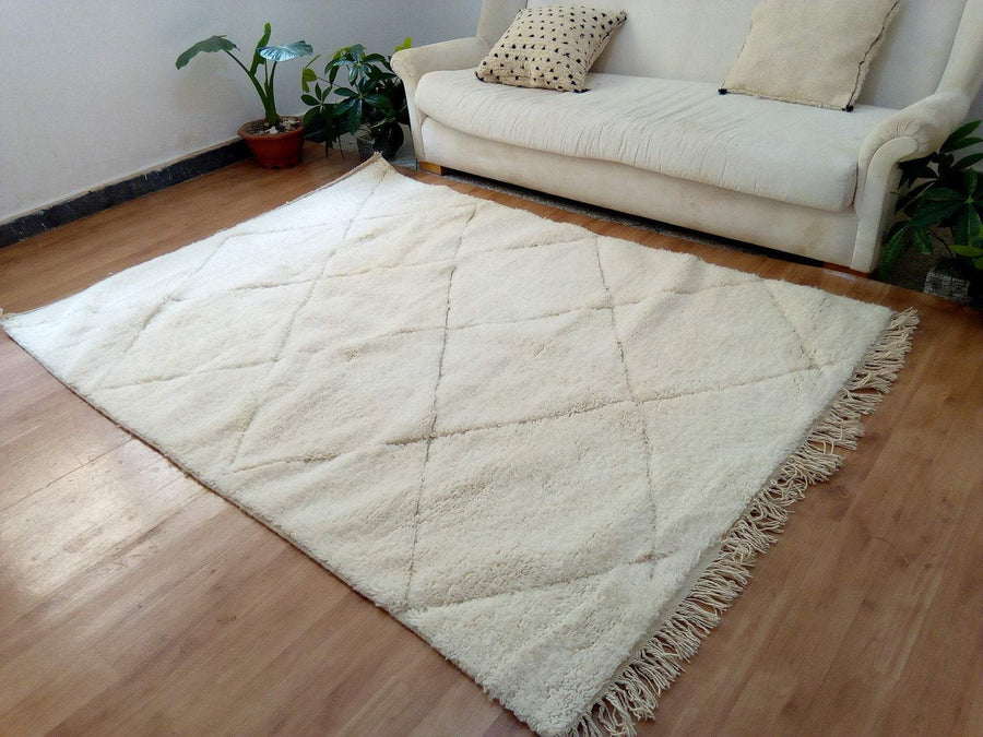 Morrocan ivory Wool Rug - boholandesing